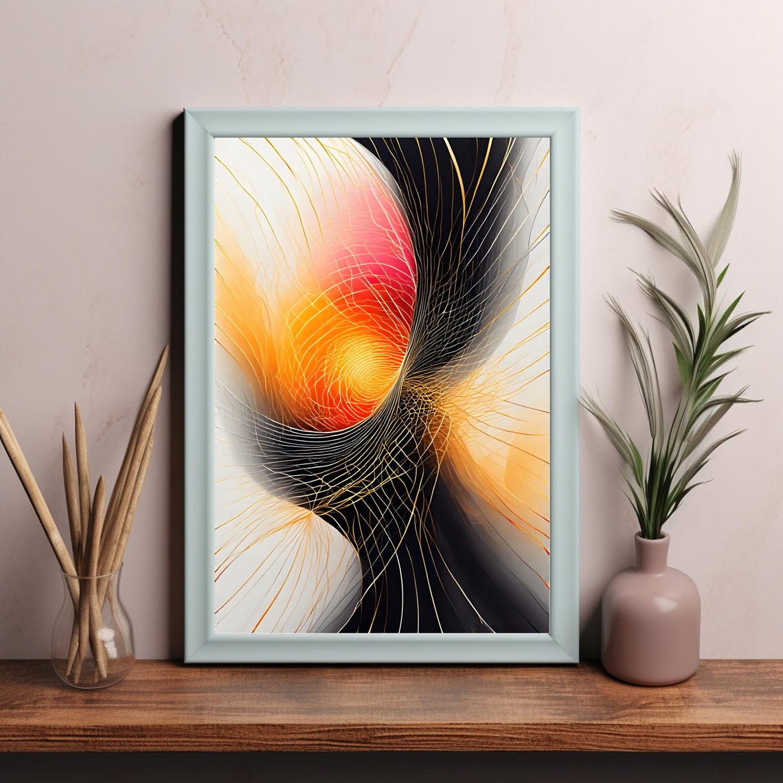Spiral Vortex Swirl Gold Black Orange Abstract Energy Wall Art