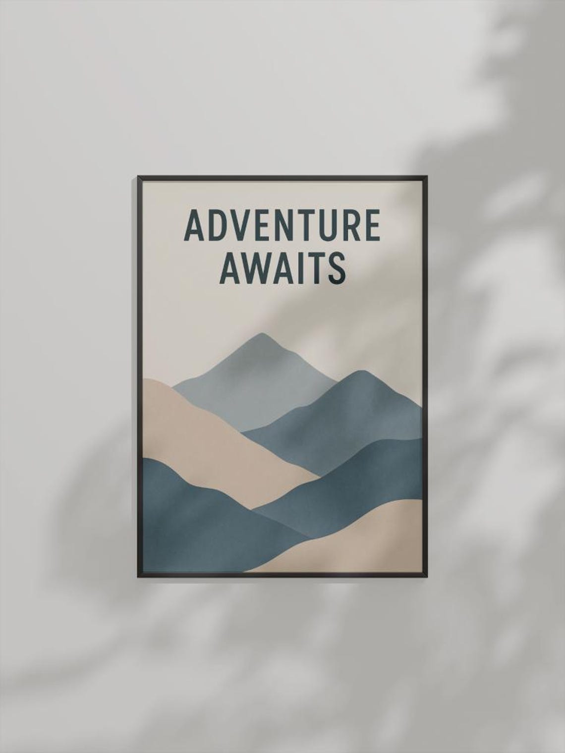 Adventure Awaits Wall Art Minimalist Mountain Neutral Landscape Travel Quote