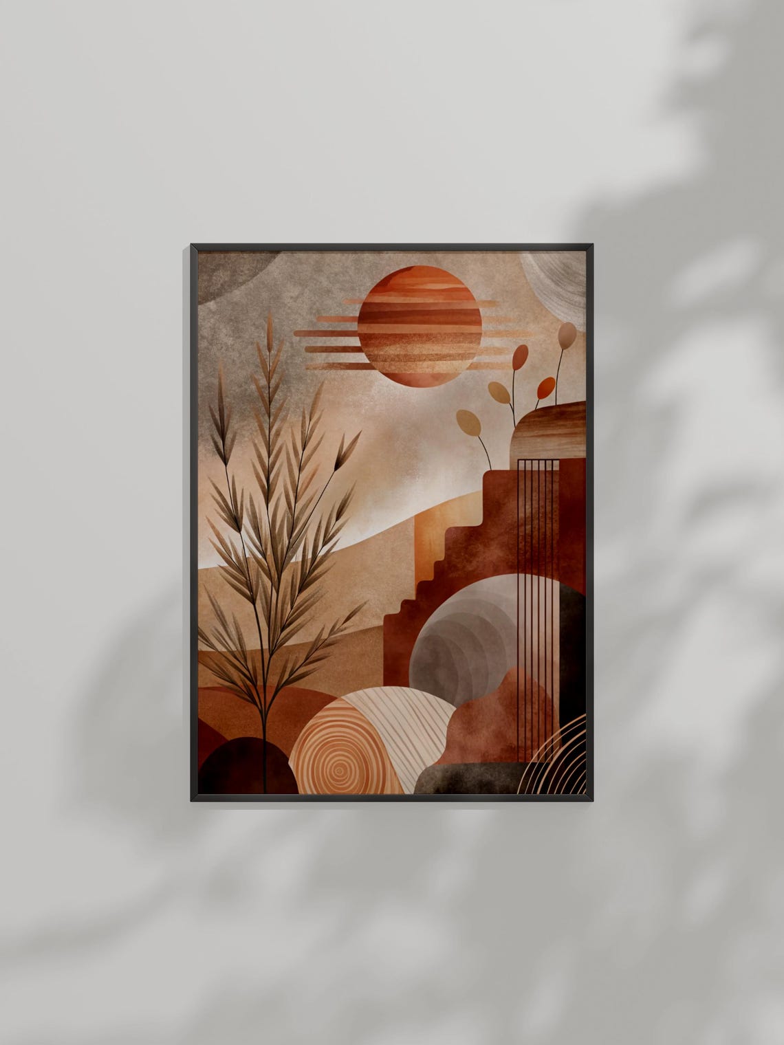 Boho Earthy Landscape Art Desert Sun Pampas Grass Adobe Style Poster