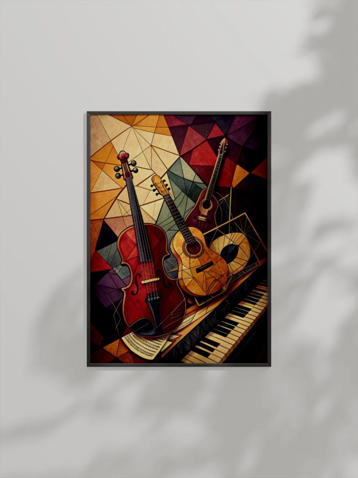 Geometric Music Instruments Art Violin Guitar Piano Stained Glass Poster