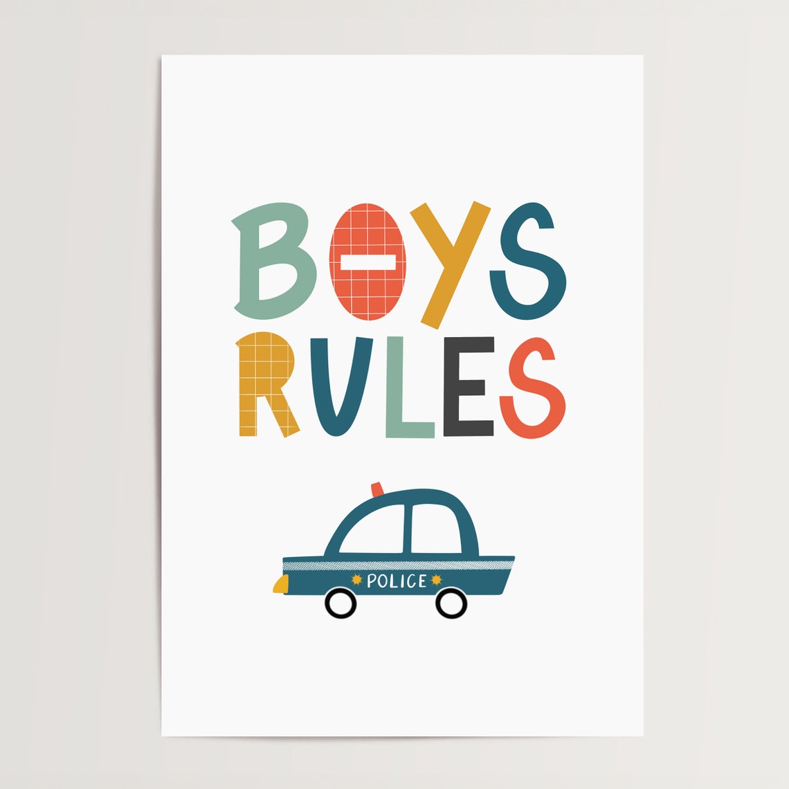 Boys Rules Fun Police Car Playroom Boys Bedroom Decor Poster - Image 3