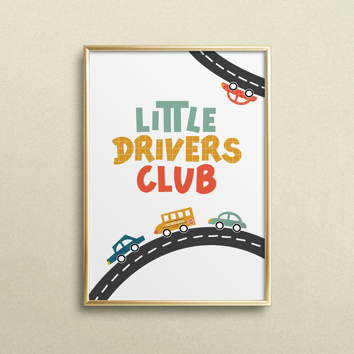 Little Drivers Club Cute Car Themed Boys Bedroom Nursery Poster