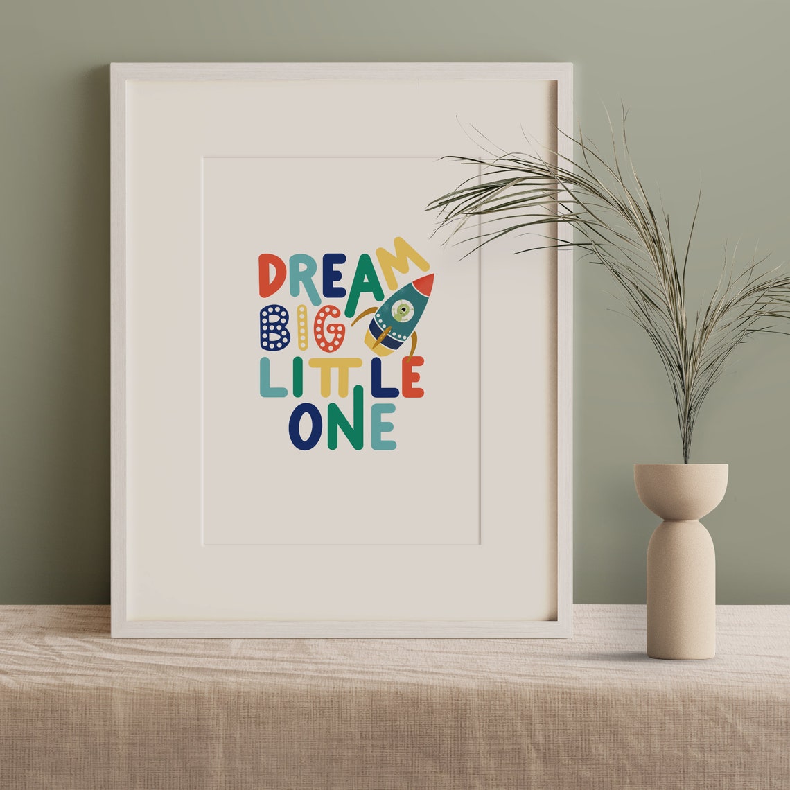 Dream Big Little One Rocket Space Kids Nursery Art Quote Poster - Image 2