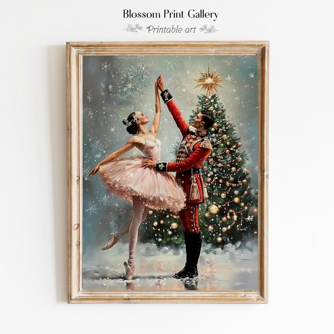Nutcracker Ballet Dancers Christmas Tree Snowy Stage Painting Poster