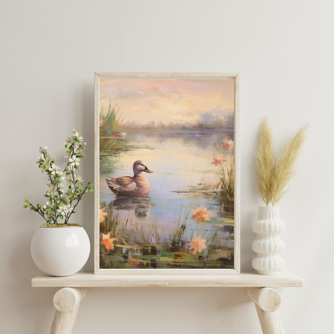 Duck Swimming Calm Lake Lily Pads Dawn Rustic Bird Art Poster - Image 2