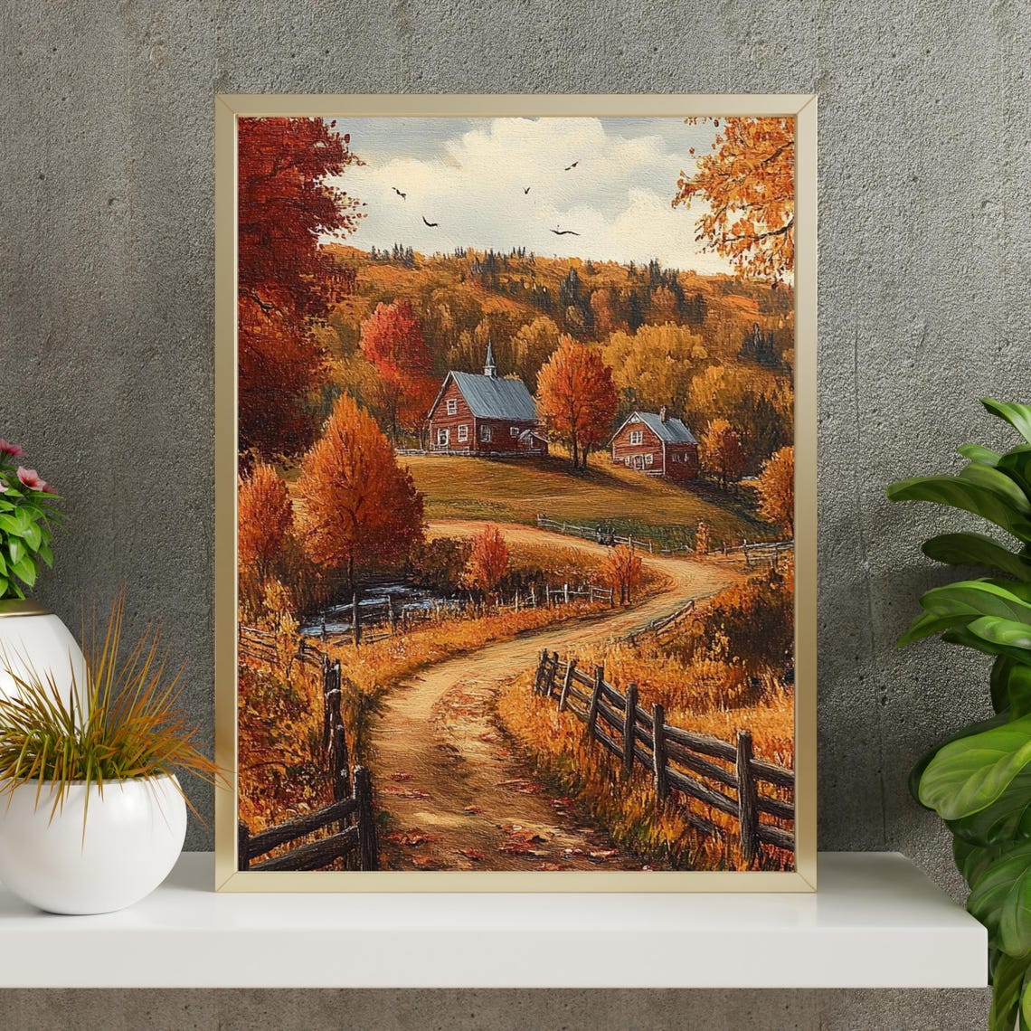 Autumn Farm Art Vintage Landscape Painting Vintage Autumn Moody Countryside Farmhouse Decor Thanksgiving Print Harvest 703 - Image 2