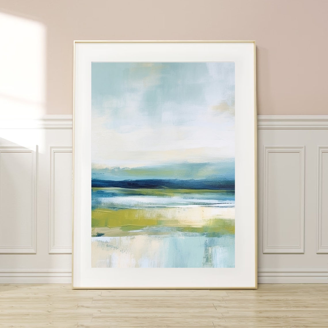 Muted Blue Abstract Seascape Horizon Coastal Oil Painting Poster - Image 6