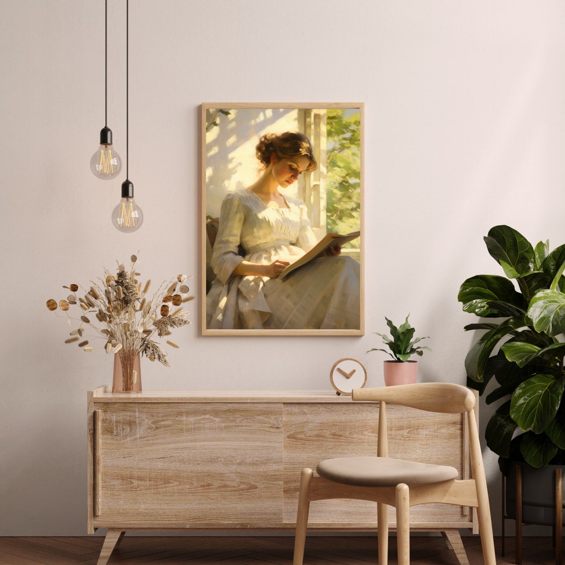 Young Woman Reading by Sunlit Window Vintage Portrait Poster - Image 3