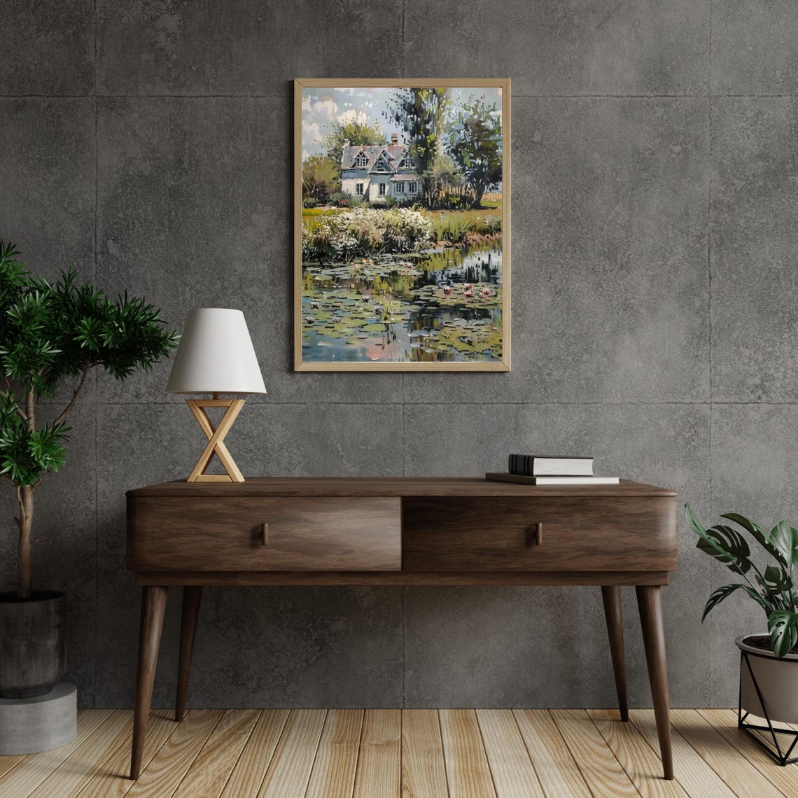 Cottage Garden Oil Painting Vintage Lake Wall Art Living Room Decor Summer Country Print Cottagecore 791 - Image 4