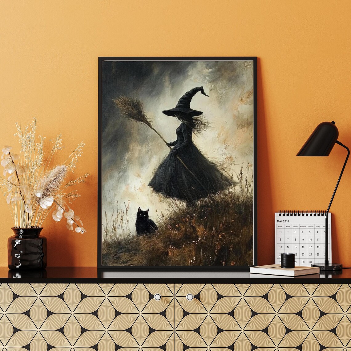 Witch And Cat Vintage Halloween Art Print - Image 4
