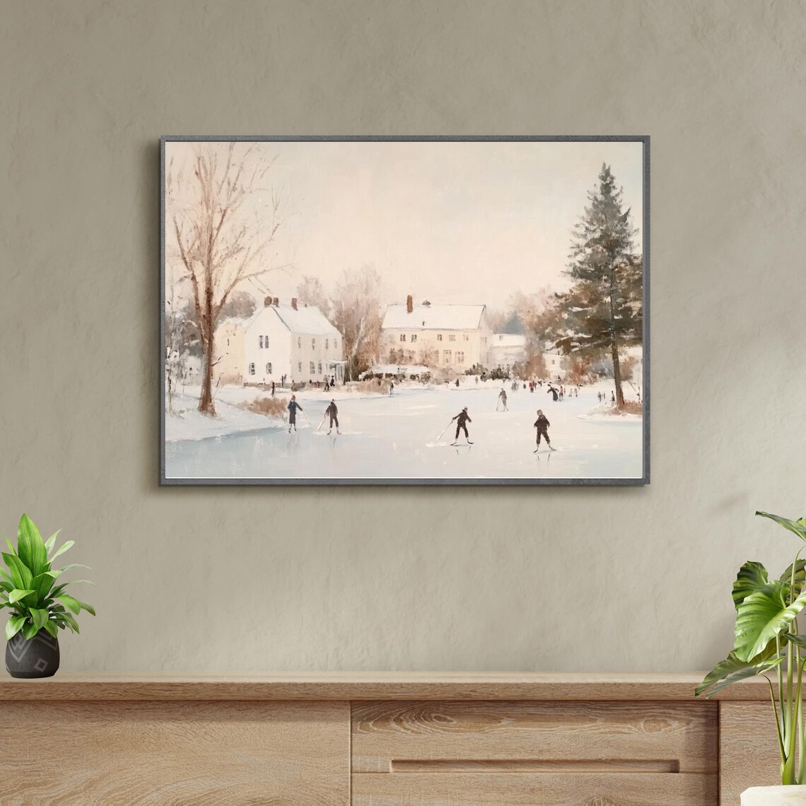 Ice Skaters Frozen Pond Manor Vintage Winter Landscape Art Poster - Image 4