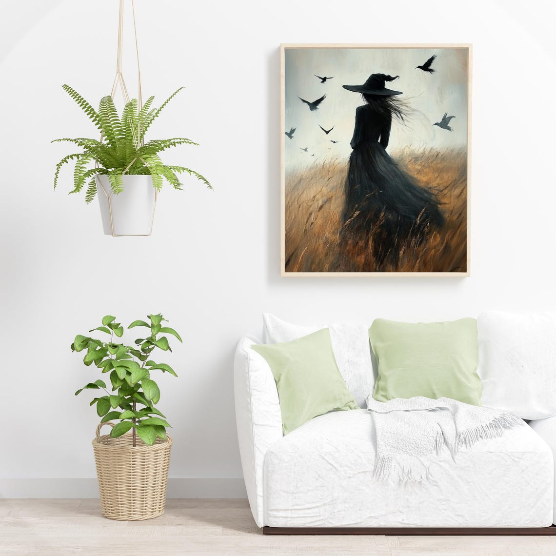 Dark Witch Walking Through Golden Wheat Field with Crows Poster - Image 5