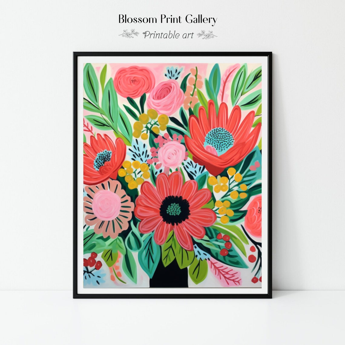 Cheerful Floral Bouquet Illustration with Coral Daisies Wall Art