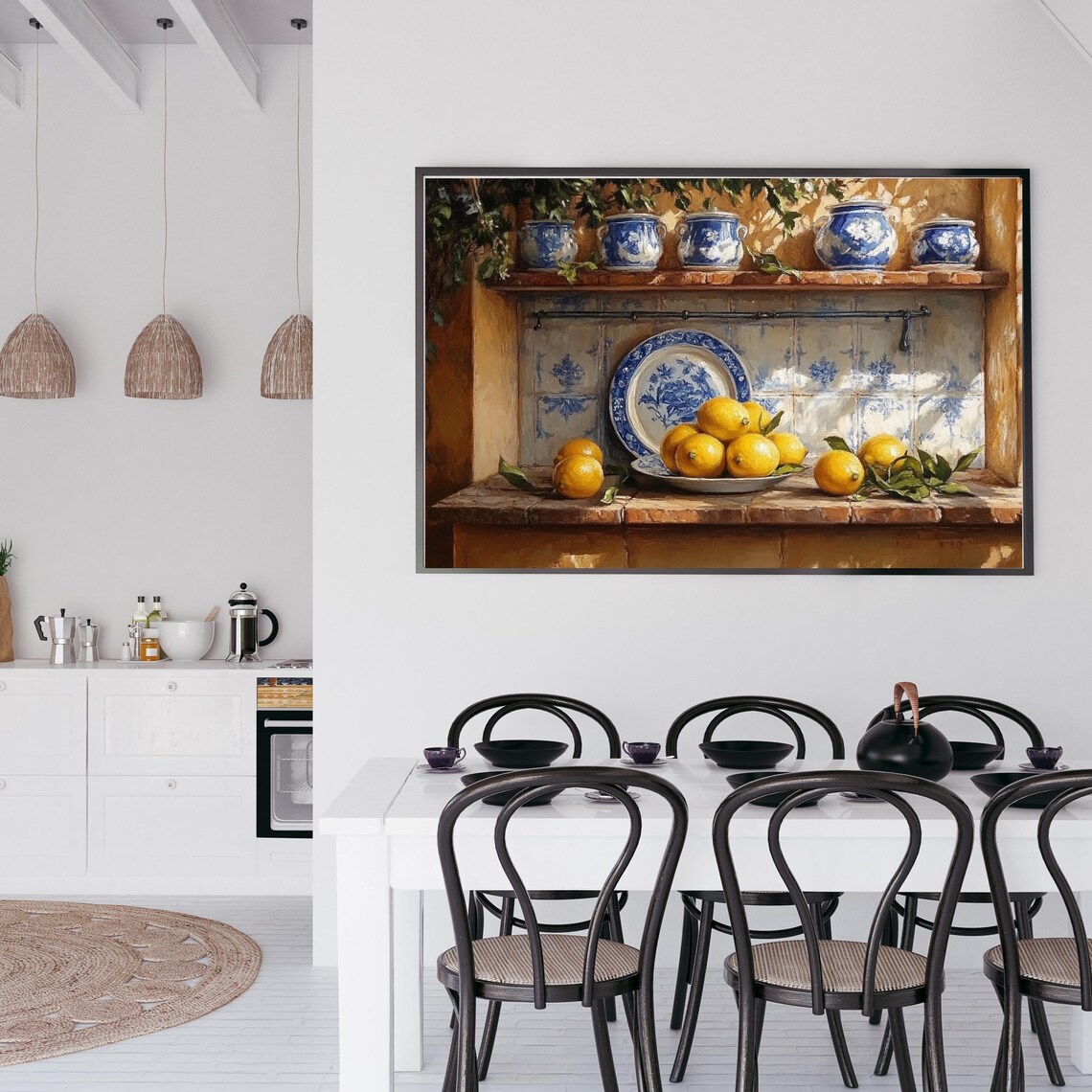 Mediterranean Kitchen Still Life Lemons Blue White Pottery Sunny Poster - Image 6