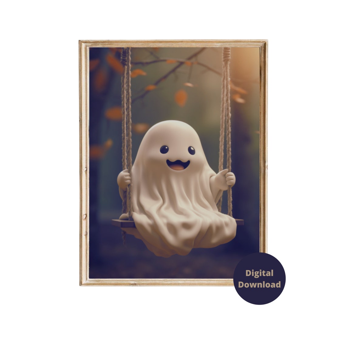 Cute Ghost On A Swing Wall Art Vintage Ghost Painting Halloween Ghost Dark Academia Wall Decor - Image 4