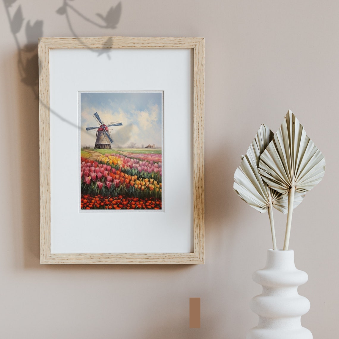 Dutch Windmill among Colorful Tulip Fields Spring Painting Poster - Image 5