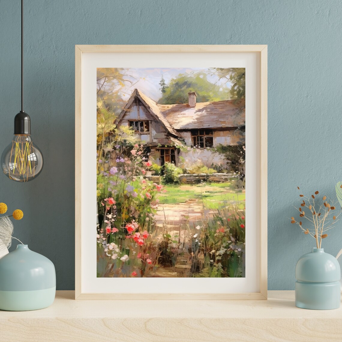 Rustic Thatched Cottage With Wildflower Garden Sunny Summer Landscape Poster - Image 5