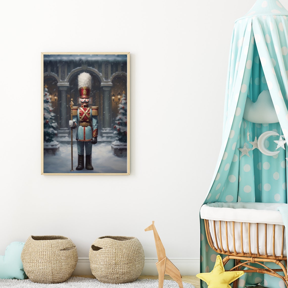 Nutcracker Soldier in Snowy Christmas Village Painting Poster - Image 6