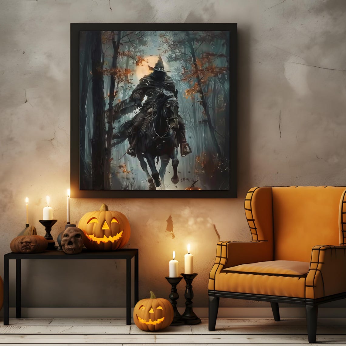 Headless Horseman Halloween Night Haunted Forest Painting Poster - Image 2