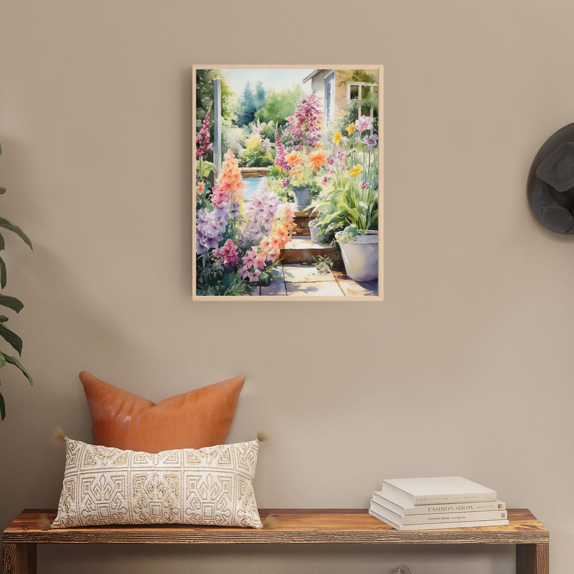 Sunny Mediterranean Flower Garden Colorful Blooms Watercolor Poster - Image 4
