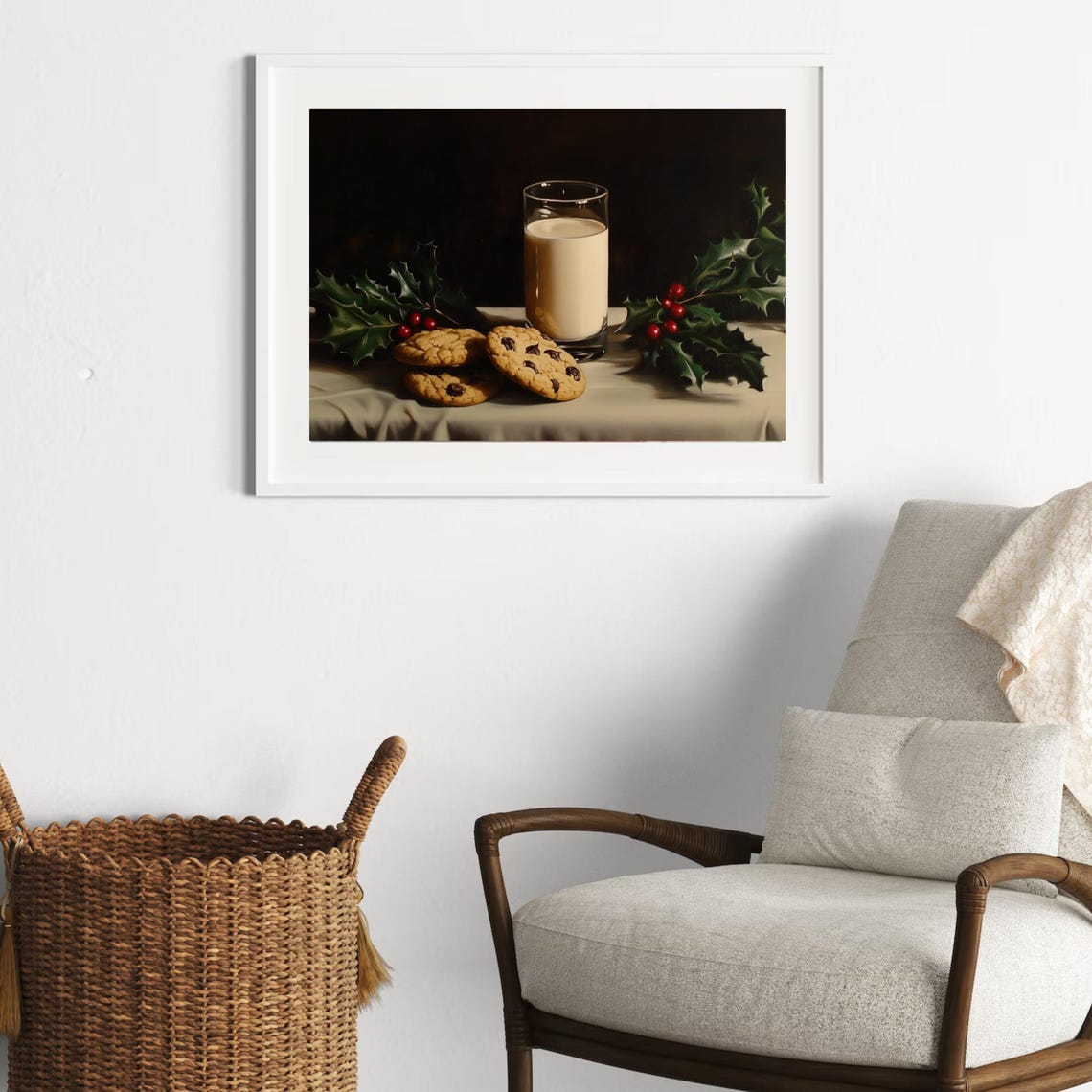 Milk And Cookies With Holly Christmas Still Life Painting Poster - Image 3