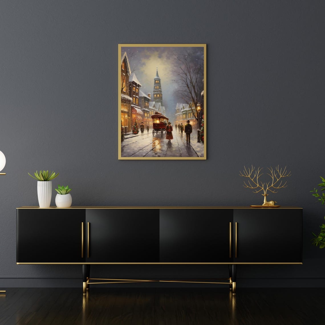 Victorian Christmas Street With Horse Drawn Trolley In Snowfall Poster - Image 5