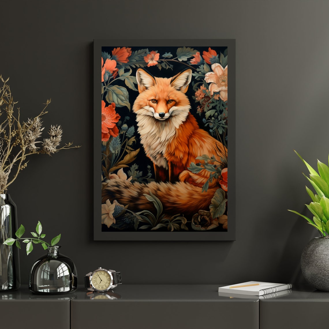 Red Fox In Floral Tapestry William Morris Style Vintage Art Poster - Image 4