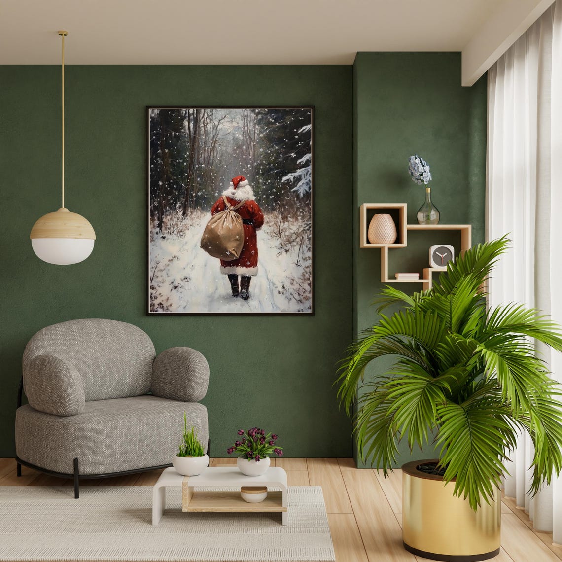 Santa Claus In Winter Forest Print Christmas Home Decor Vintage Christmas Snowy Landscape Art Vintage Santa Oil Painting 768 - Image 5