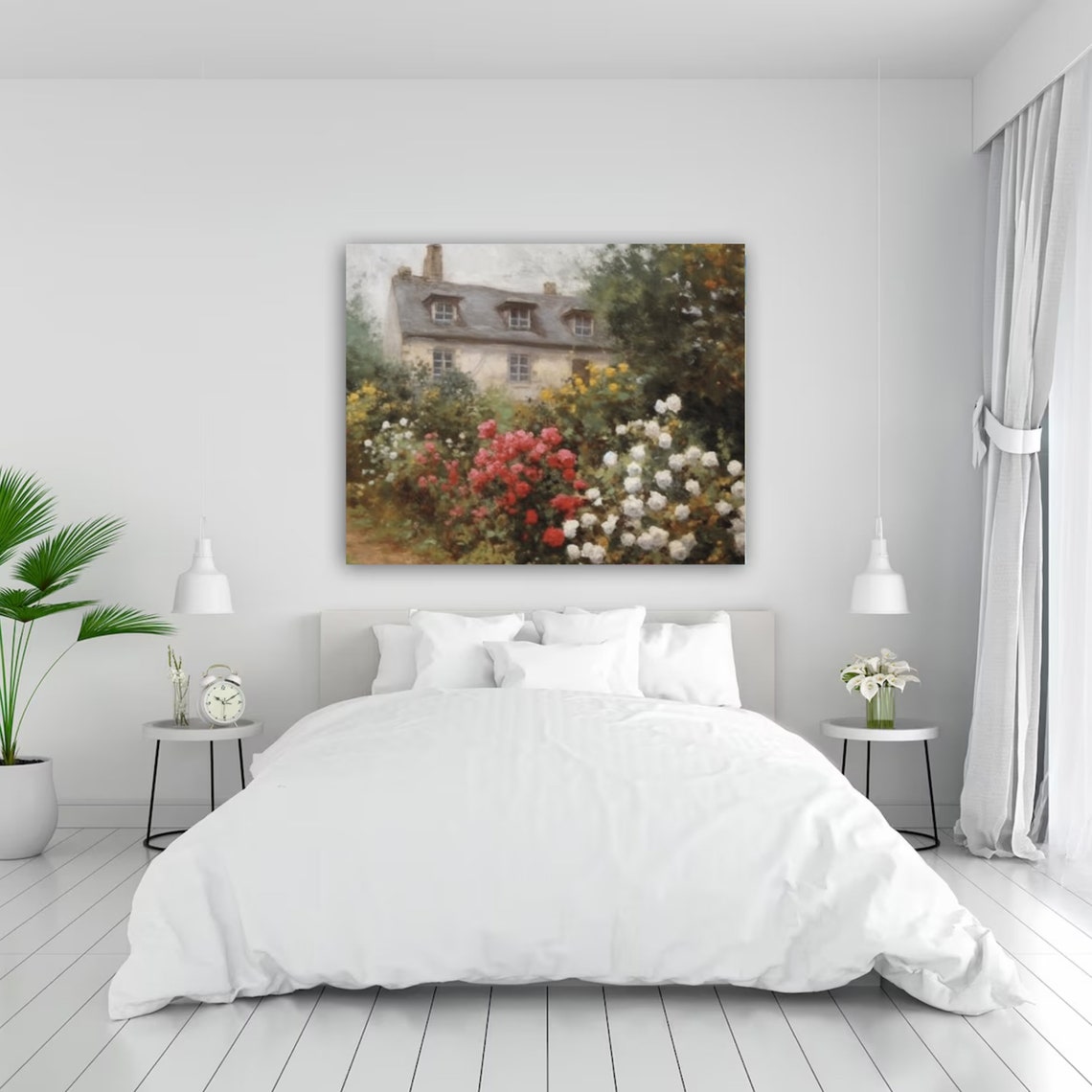 English Cottage Painting Rustic Cottage Garden Oil Painting Farmhouse Print Cottagecore Decor Wildflower Wall Art 593 - Image 6