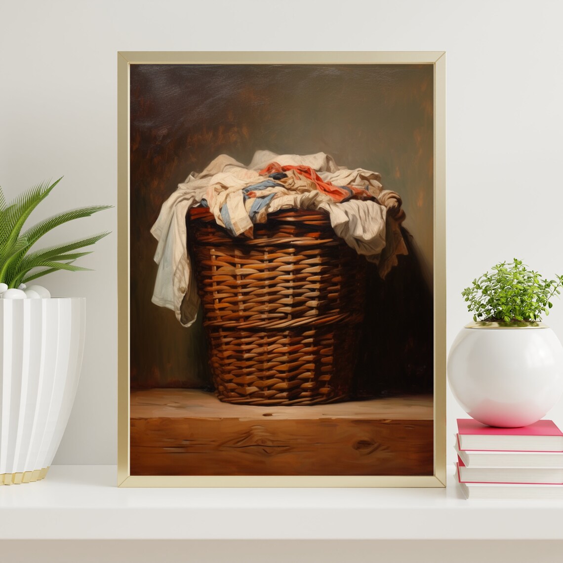 Vintage Laundry Basket Art Print, Rustic Farmhouse Decor - Image 3