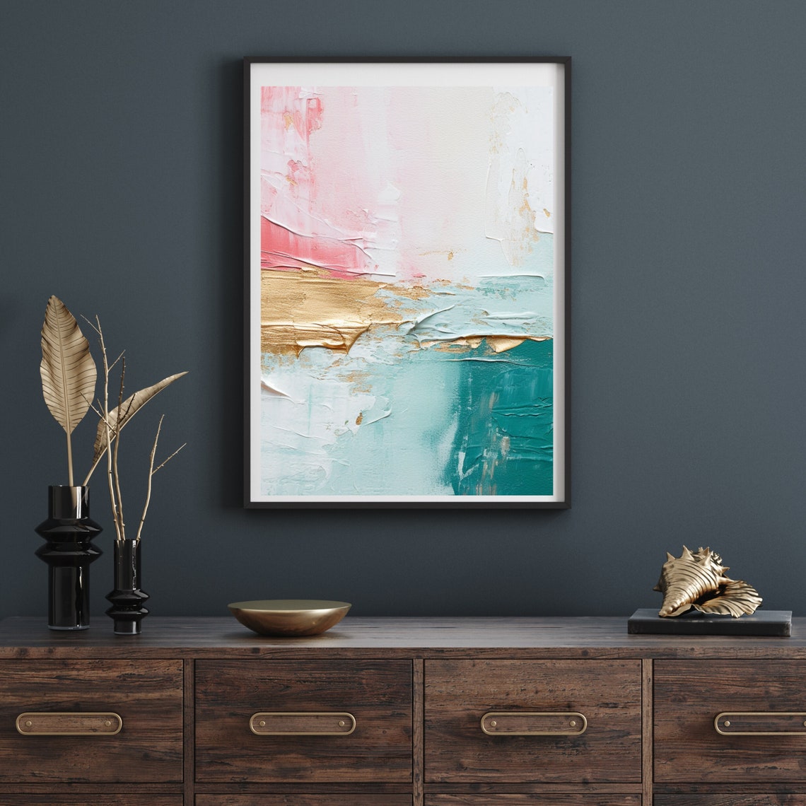 Abstract Impasto Pink Gold Teal Textured Modern Painting Poster - Image 6