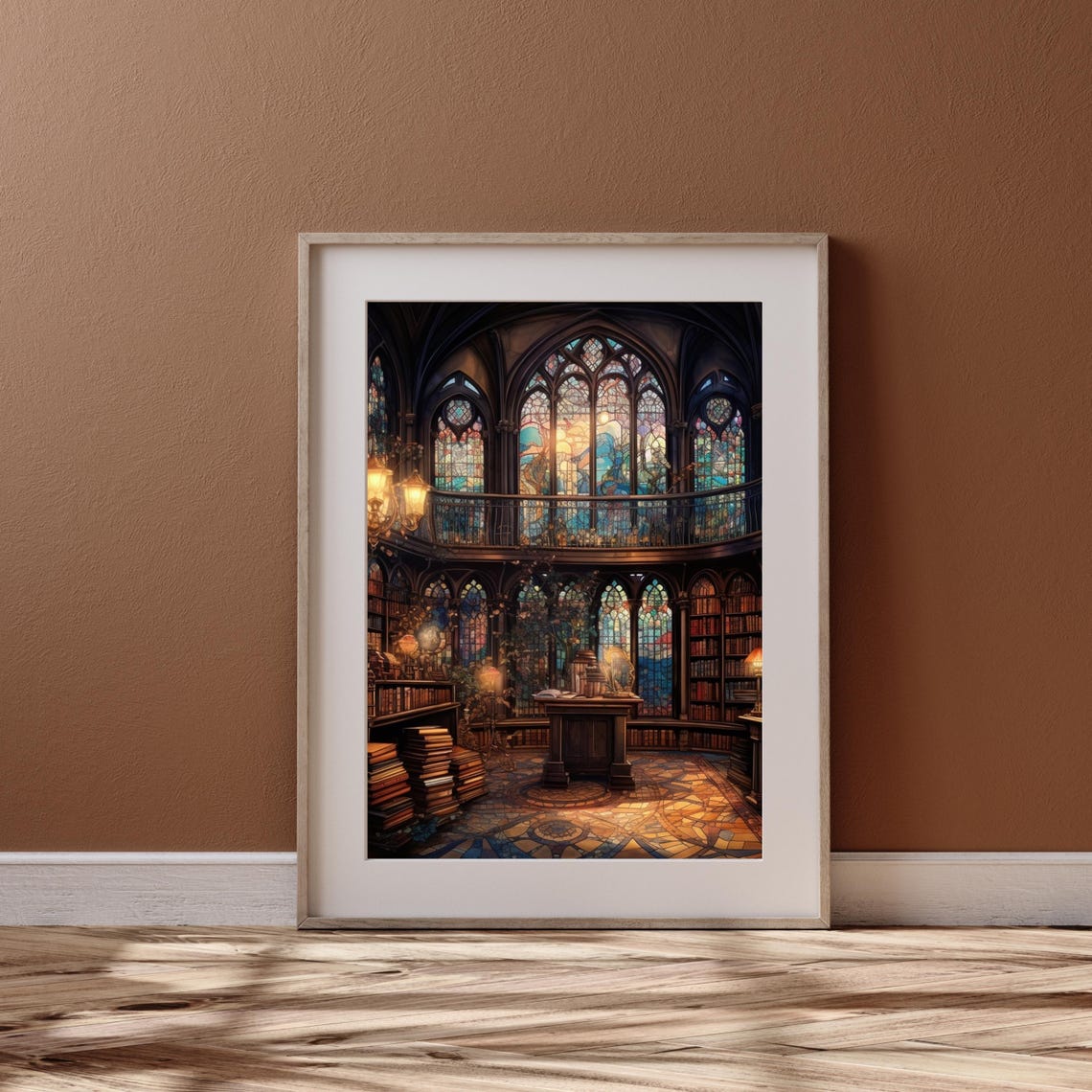 Magical Gothic Library with Stained Glass Windows Painting Poster - Image 4