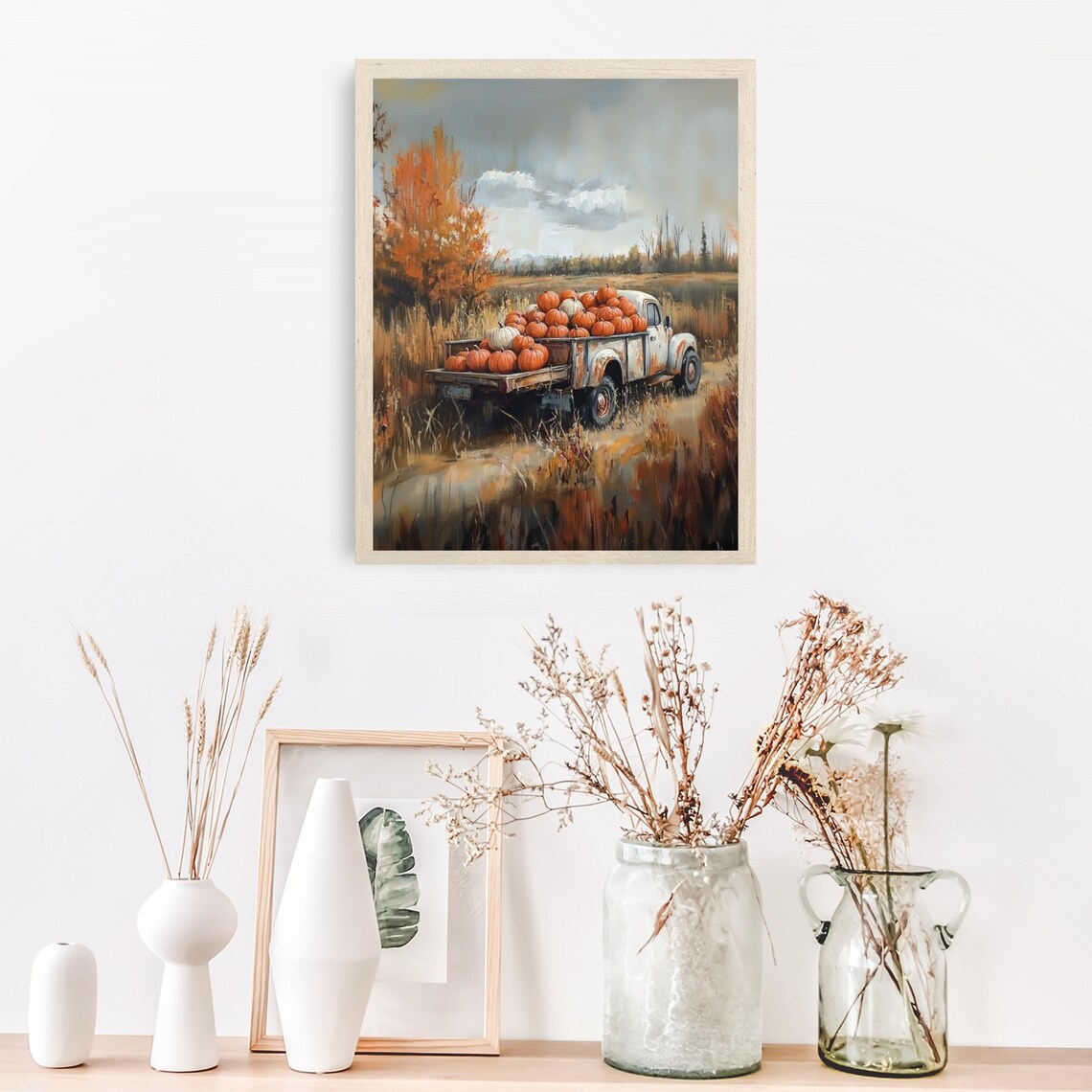 Vintage White Truck Loaded With Pumpkins Autumn Field Fall Decor Poster - Image 5