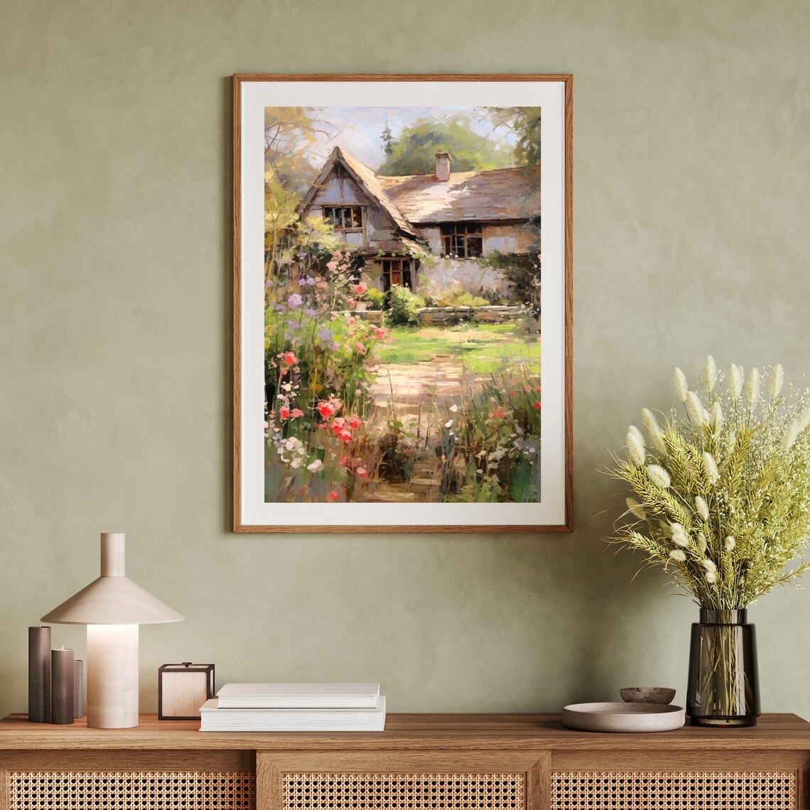 Rustic Thatched Cottage With Wildflower Garden Sunny Summer Landscape Poster - Image 6