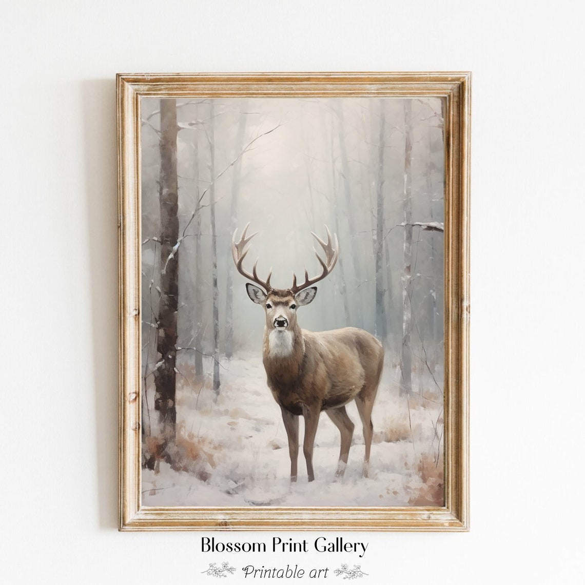 White Tailed Deer Stag Snowy Forest Winter Wildlife Art Poster - Image 6