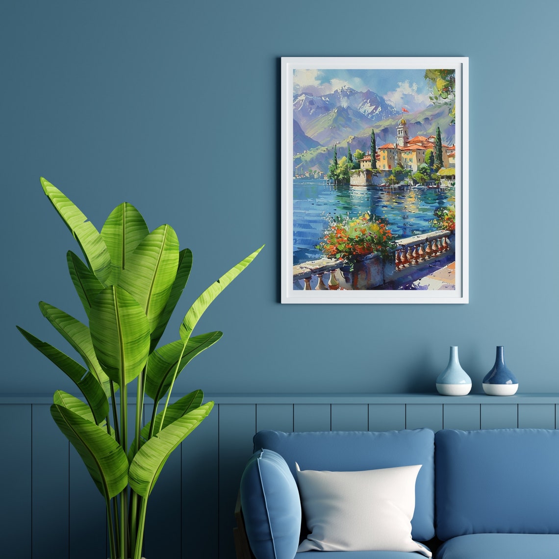 Italy Como Lake Watercolor Painting Vibrant Landscape Print Travel Art Aesthetic Nature Wall Art Italy Landscape 530 - Image 2
