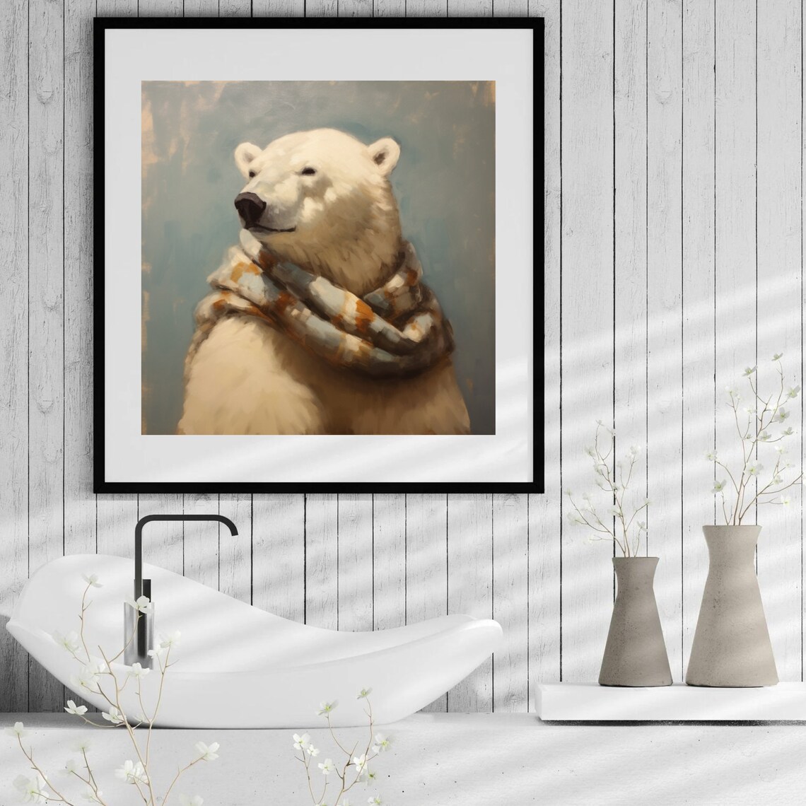Polar Bear Portrait Vintage Christmas Art Print - Image 6