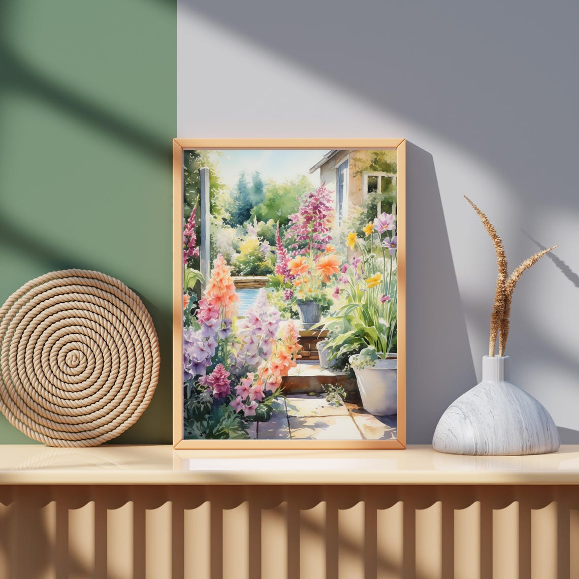 Sunny Mediterranean Flower Garden Colorful Blooms Watercolor Poster - Image 2