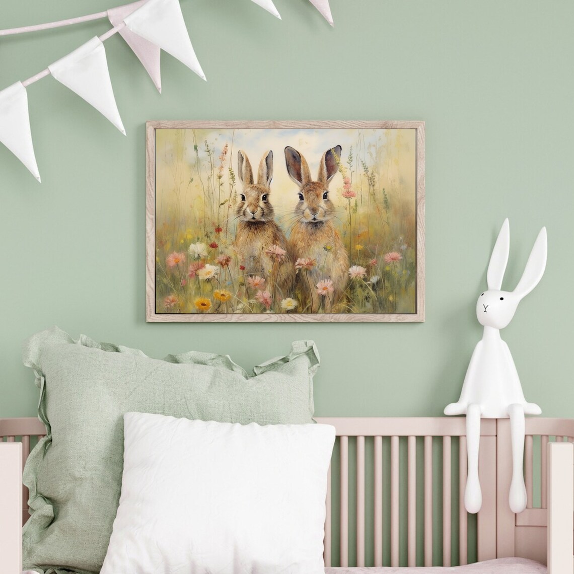 Vintage Rabbit Painting, Rustic Hare Nursery Art - Image 6