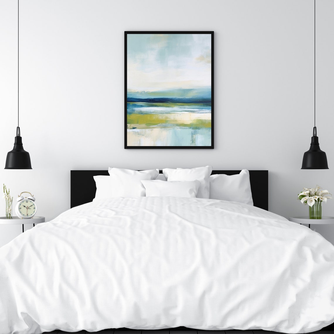 Muted Blue Abstract Seascape Horizon Coastal Oil Painting Poster - Image 2