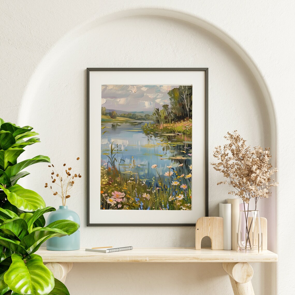 Wildflower Shore Of A Tranquil Lake Impressionist Painting Poster - Image 5
