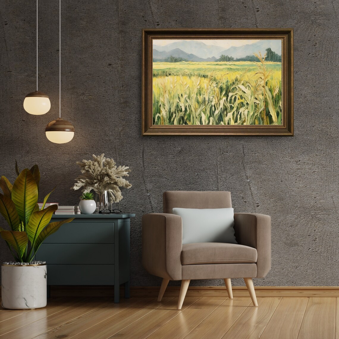 Golden Cornfield Landscape Oil Painting Farmhouse Harvest Poster - Image 4