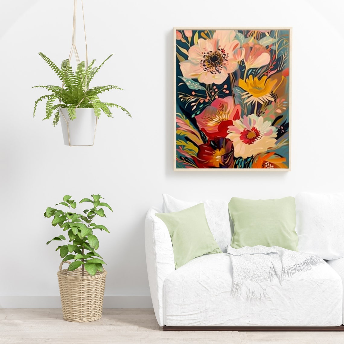 Bold Botanical Flowers Dark Teal Background Modern Floral Poster - Image 6