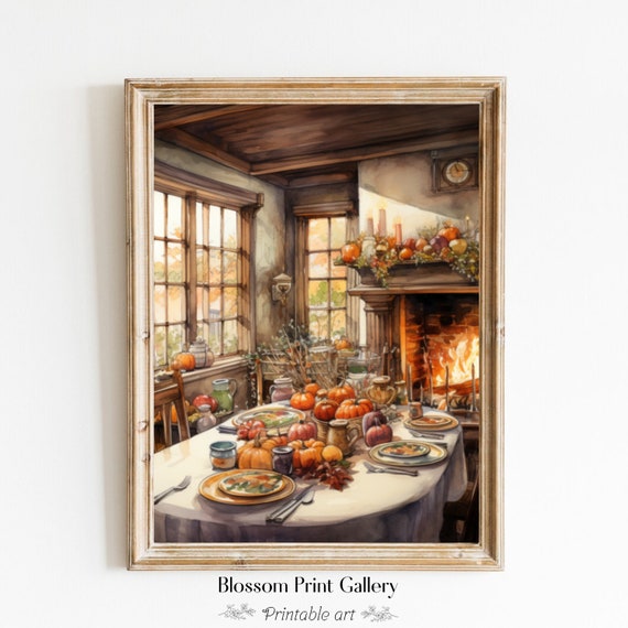 Vintage Autumn Decor Thanksgiving Wall Art Interior Painting Vintage Fall Kitchen Farmhouse Decor Moody Rustic 216