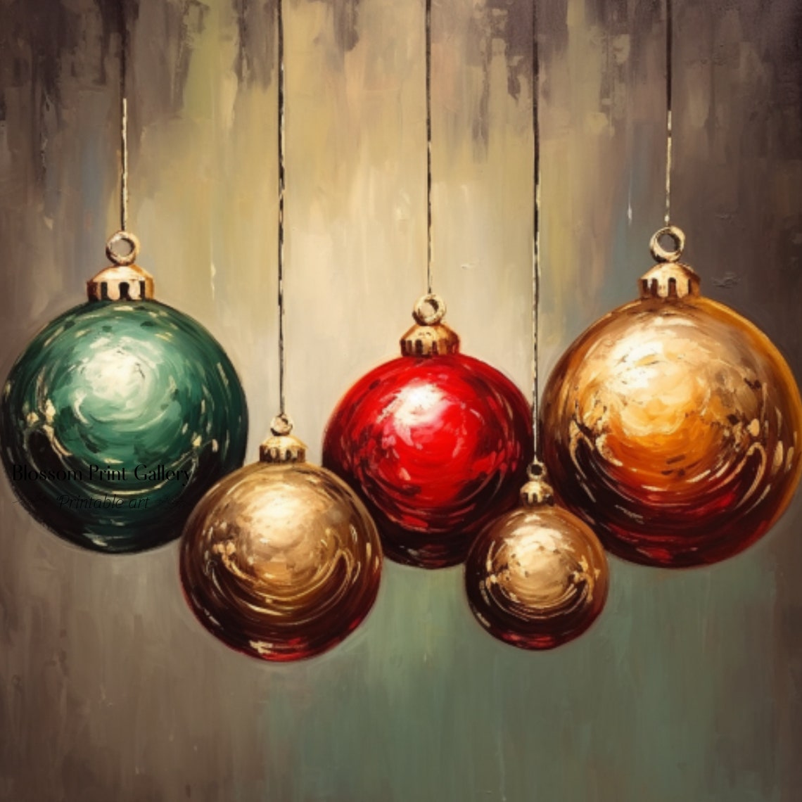 Vintage Hanging Christmas Tree Baubles Ornaments Red Gold Green Poster - Image 4
