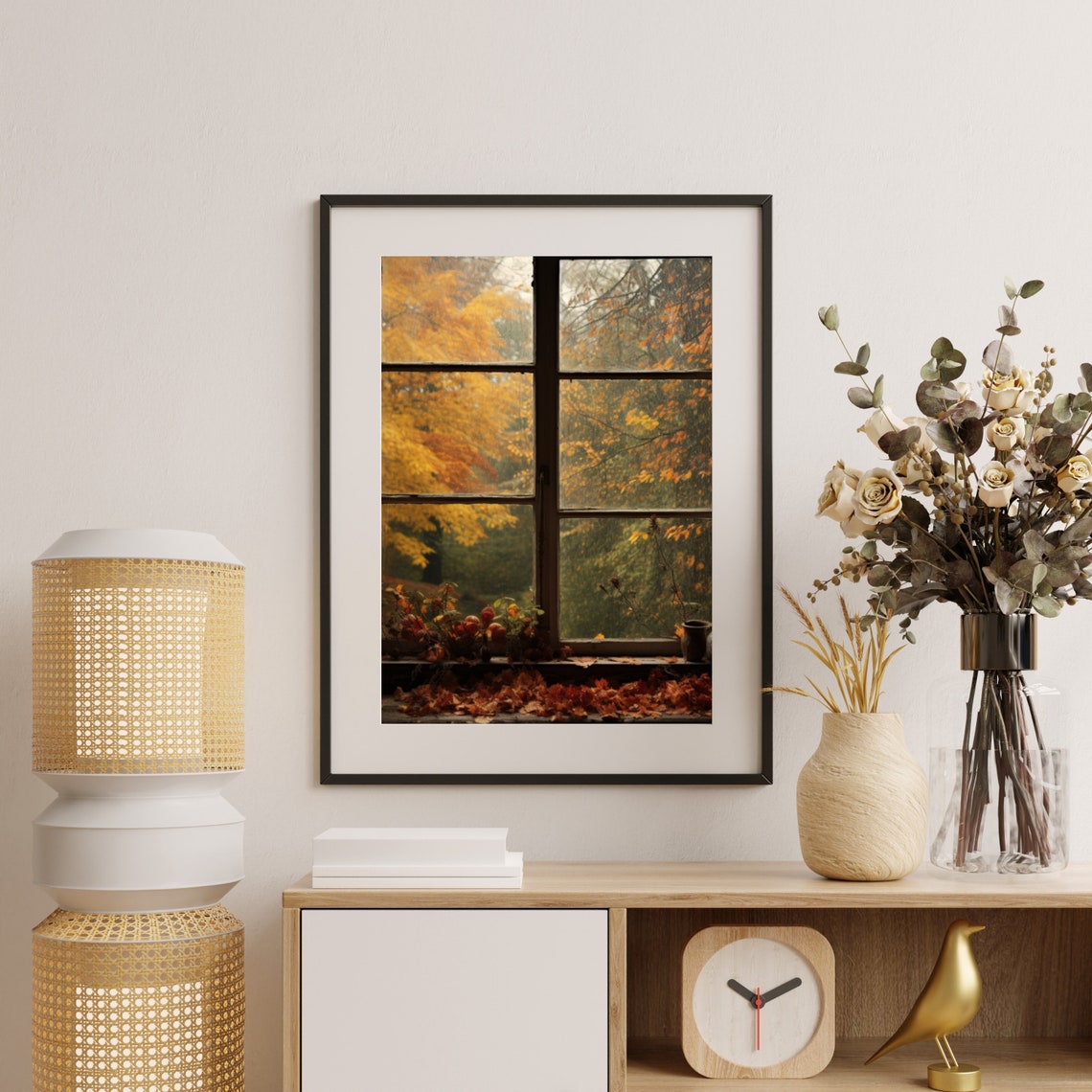 Rustic Autumn Trees View Through Window Moody Fall Leaves Poster - Image 4