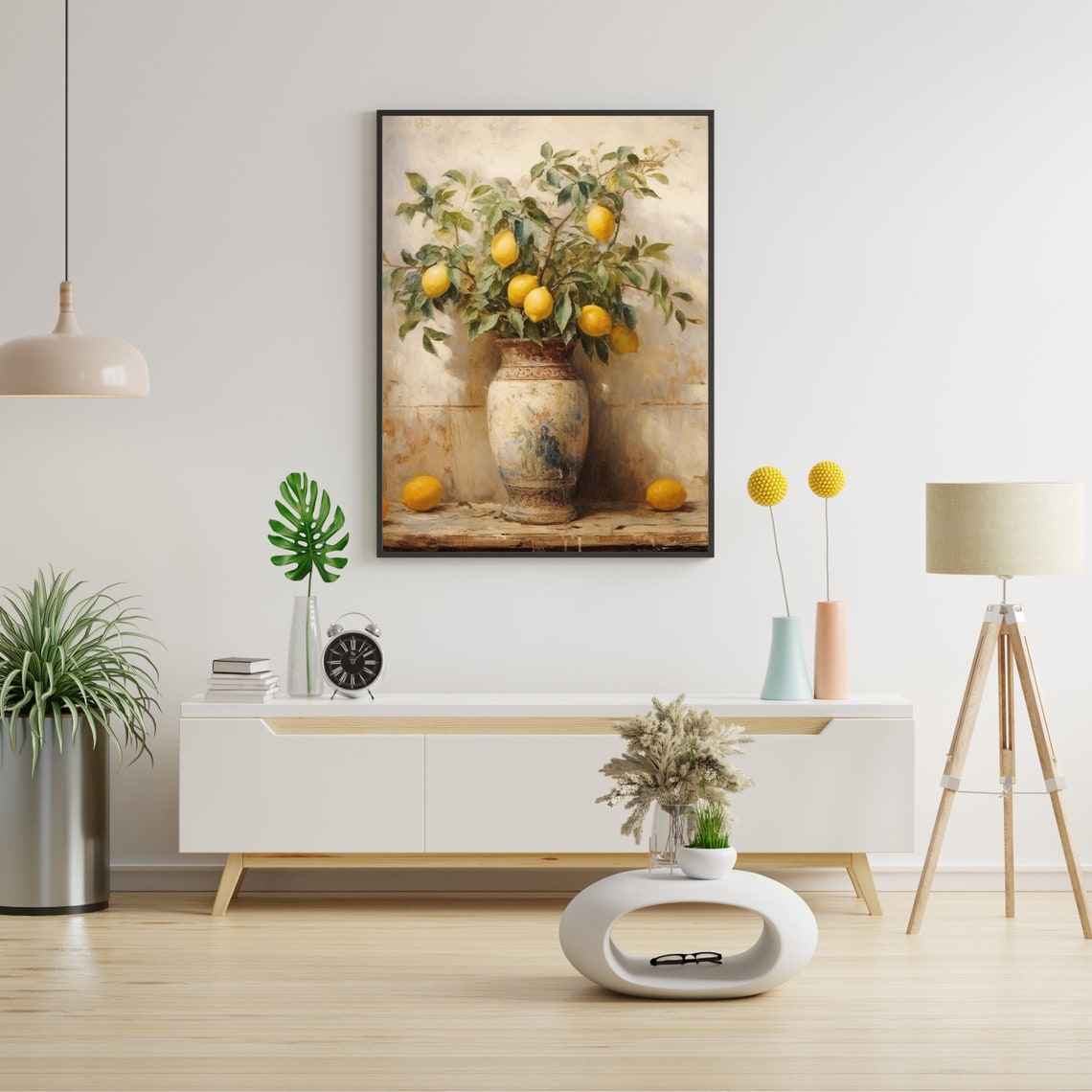 Lemon Branch With Ripe Fruit In Tall Antique Urn Painting Poster - Image 6