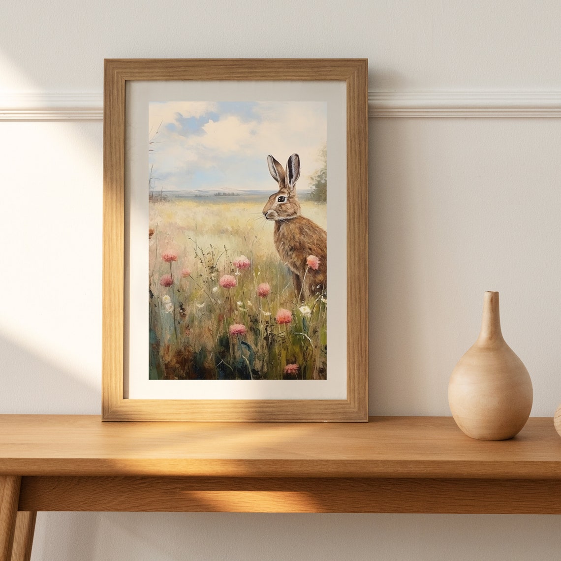 Wild Hare In Pink Wildflower Meadow Spring Countryside Bunny Poster - Image 4