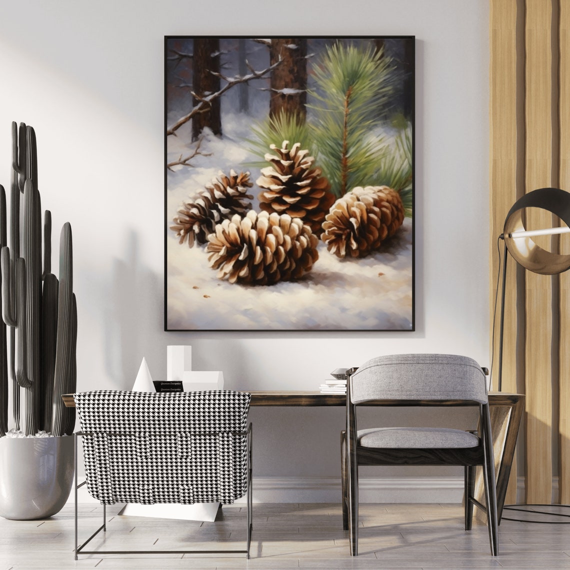 Frosted Pine Cones Snowy Forest Winter Botanical Painting Poster - Image 4