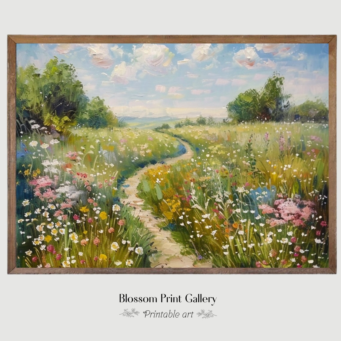 Wildflower Path Through Sunny Summer Meadow Landscape Poster - Image 5